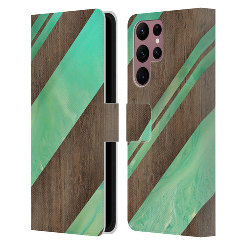 Alyn Spiller Wood & Resin Diagonal Stripes Leather Book Wallet Case Cover For Samsung Galaxy S22 Ultra 5G