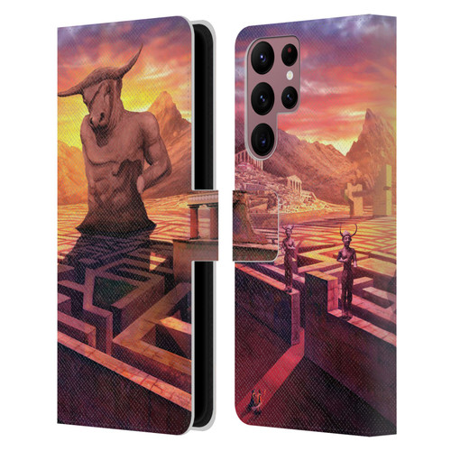 Anthony Christou Fantasy Art Minotaur In Labyrinth Leather Book Wallet Case Cover For Samsung Galaxy S22 Ultra 5G