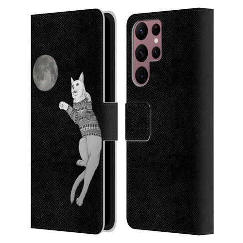 Barruf Animals Cat-ch The Moon Leather Book Wallet Case Cover For Samsung Galaxy S22 Ultra 5G