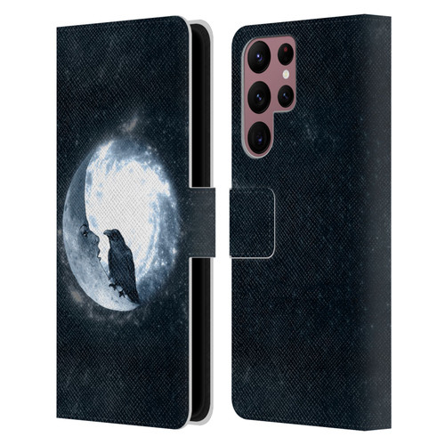 Barruf Animals Crow and Its Moon Leather Book Wallet Case Cover For Samsung Galaxy S22 Ultra 5G