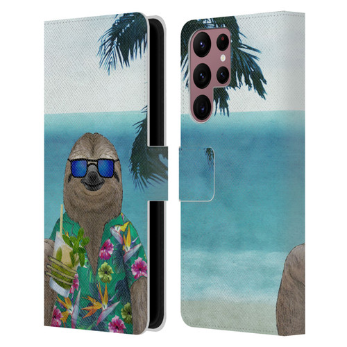 Barruf Animals Sloth In Summer Leather Book Wallet Case Cover For Samsung Galaxy S22 Ultra 5G
