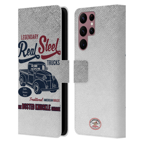 Busted Knuckle Garage Graphics Real Steel Leather Book Wallet Case Cover For Samsung Galaxy S22 Ultra 5G