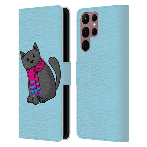 Beth Wilson Doodlecats Cold In A Scarf Leather Book Wallet Case Cover For Samsung Galaxy S22 Ultra 5G
