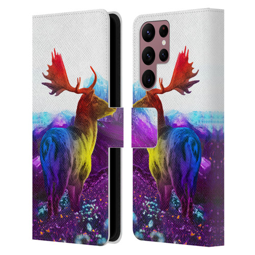 Dave Loblaw Animals Purple Mountain Deer Leather Book Wallet Case Cover For Samsung Galaxy S22 Ultra 5G