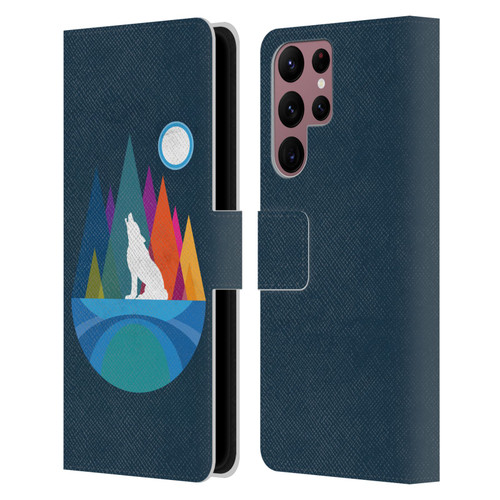 Dave Loblaw Contemporary Art Wolf Mountain With Texture Leather Book Wallet Case Cover For Samsung Galaxy S22 Ultra 5G