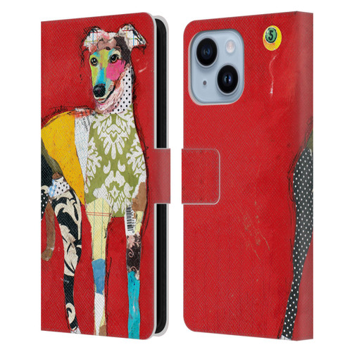 Michel Keck Dogs 2 Greyhound Leather Book Wallet Case Cover For Apple iPhone 14 Plus