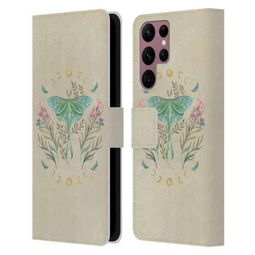 Episodic Drawing Illustration Animals Moth, Butterflies, & Flowers Leather Book Wallet Case Cover For Samsung Galaxy S22 Ultra 5G