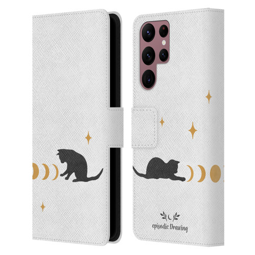 Episodic Drawing Mix Illustrations Cat And Moon Leather Book Wallet Case Cover For Samsung Galaxy S22 Ultra 5G