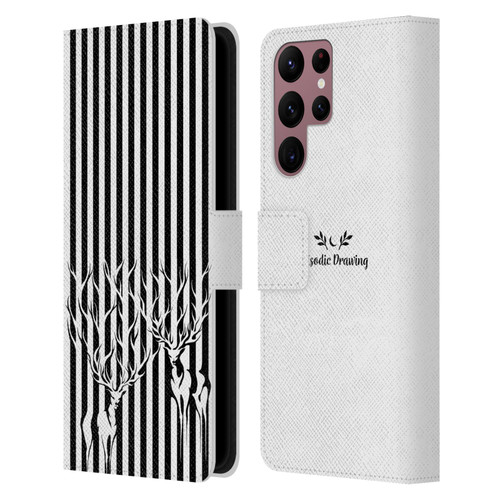 Episodic Drawing Mix Illustrations Deers In Stripes Leather Book Wallet Case Cover For Samsung Galaxy S22 Ultra 5G