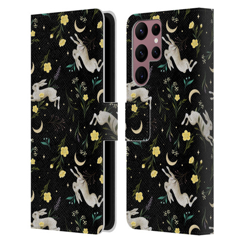 Episodic Drawing Pattern Bunny Night Leather Book Wallet Case Cover For Samsung Galaxy S22 Ultra 5G