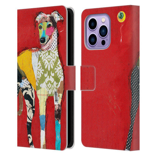 Michel Keck Dogs 2 Greyhound Leather Book Wallet Case Cover For Apple iPhone 14 Pro Max