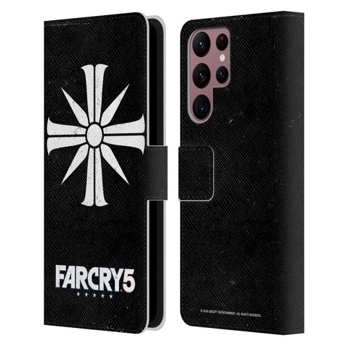 Far Cry 5 Key Art And Logo Distressed Look Cult Emblem Leather Book Wallet Case Cover For Samsung Galaxy S22 Ultra 5G