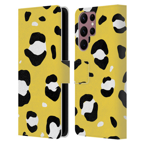 Grace Illustration Animal Prints Yellow Leopard Leather Book Wallet Case Cover For Samsung Galaxy S22 Ultra 5G