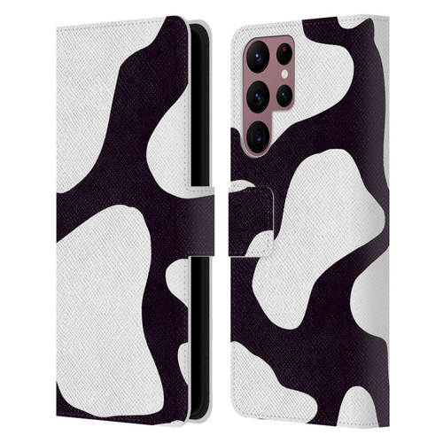 Grace Illustration Cow Prints Black And White Leather Book Wallet Case Cover For Samsung Galaxy S22 Ultra 5G