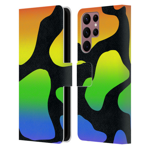 Grace Illustration Cow Prints Rainbow Leather Book Wallet Case Cover For Samsung Galaxy S22 Ultra 5G