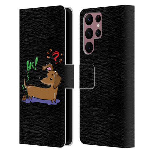 Grace Illustration Dogs Dachshund Leather Book Wallet Case Cover For Samsung Galaxy S22 Ultra 5G