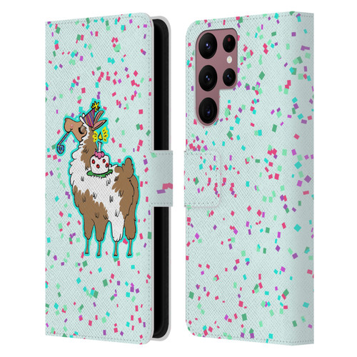 Grace Illustration Llama Birthday Leather Book Wallet Case Cover For Samsung Galaxy S22 Ultra 5G