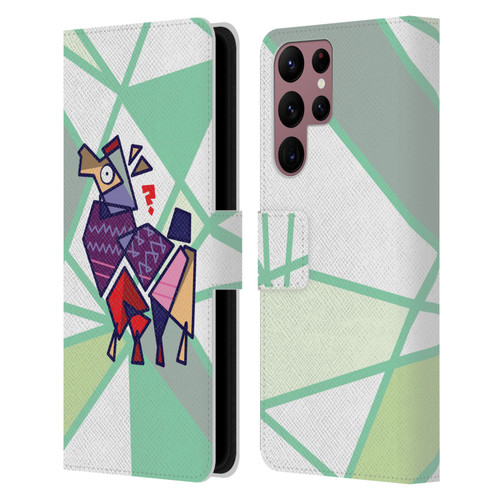Grace Illustration Llama Cubist Leather Book Wallet Case Cover For Samsung Galaxy S22 Ultra 5G
