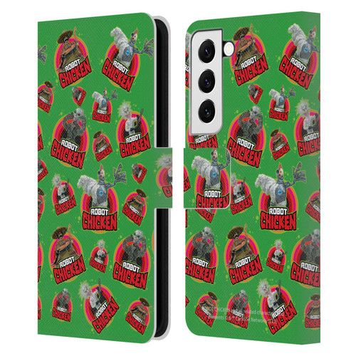 Robot Chicken Graphics Icons Leather Book Wallet Case Cover For Samsung Galaxy S22 5G