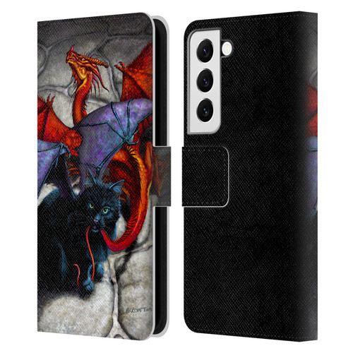 Stanley Morrison Art Bat Winged Black Cat & Dragon Leather Book Wallet Case Cover For Samsung Galaxy S22 5G