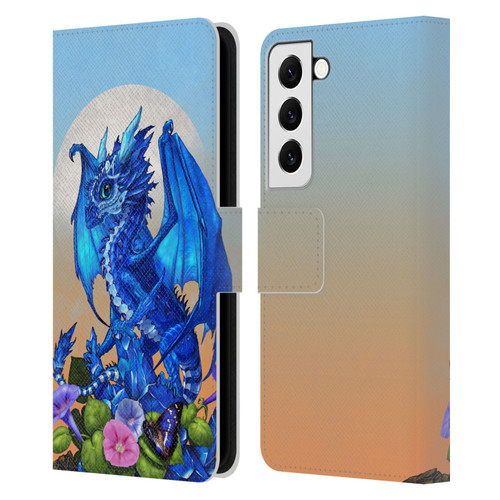 Stanley Morrison Art Blue Sapphire Dragon & Flowers Leather Book Wallet Case Cover For Samsung Galaxy S22 5G