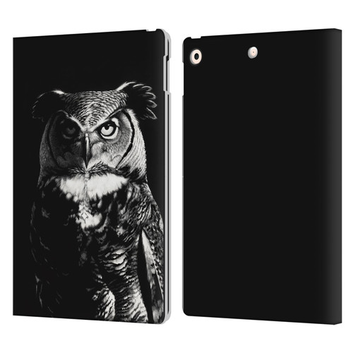 Stanley Morrison Black And White Great Horned Owl Leather Book Wallet Case Cover For Apple iPad 10.2 2019/2020/2021