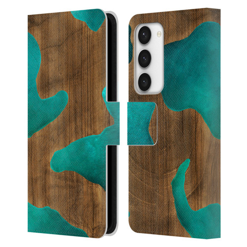 Alyn Spiller Wood & Resin Aqua Leather Book Wallet Case Cover For Samsung Galaxy S23 5G