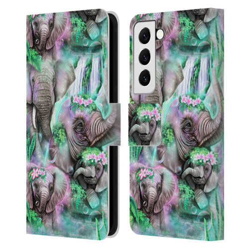 Sheena Pike Animals Daydream Elephants Lagoon Leather Book Wallet Case Cover For Samsung Galaxy S22 5G