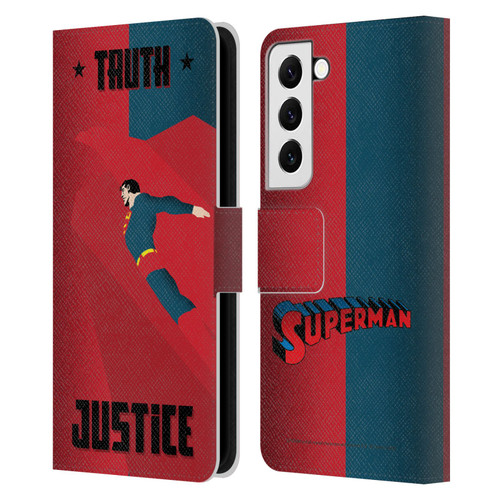 Superman DC Comics Character Art Truth And Justice 2 Leather Book Wallet Case Cover For Samsung Galaxy S22 5G