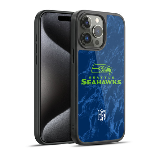 NFL Seattle Seahawks Graphics Coloured Marble Gel Armour Case For Apple iPhone 15 Pro Max