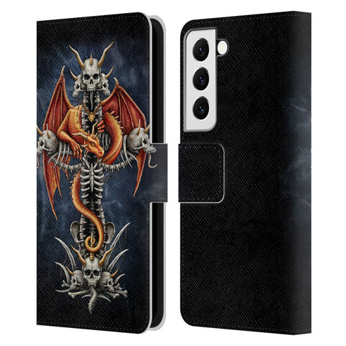 Sarah Richter Fantasy Creatures Red Dragon Guarding Bone Cross Leather Book Wallet Case Cover For Samsung Galaxy S22 5G