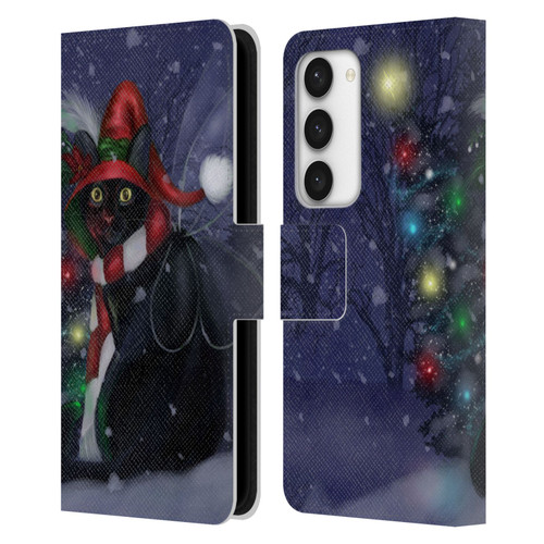 Ash Evans Black Cats Yuletide Cheer Leather Book Wallet Case Cover For Samsung Galaxy S23 5G