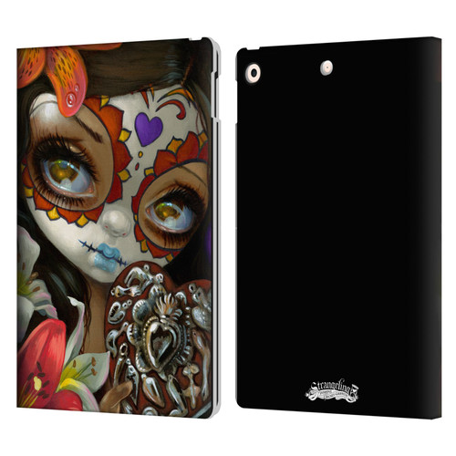 Strangeling Art Day of Dead Heart Charm Leather Book Wallet Case Cover For Apple iPad 10.2 2019/2020/2021