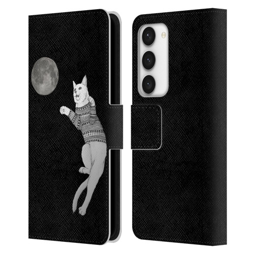 Barruf Animals Cat-ch The Moon Leather Book Wallet Case Cover For Samsung Galaxy S23 5G