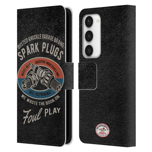 Busted Knuckle Garage Graphics Spark Plugs Leather Book Wallet Case Cover For Samsung Galaxy S23 5G