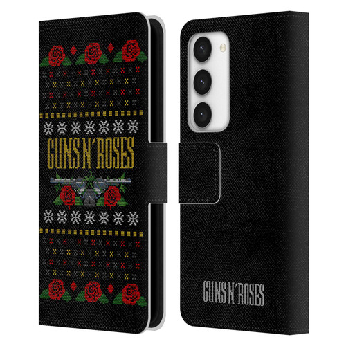 Guns N' Roses Christmas Text Logo Pistol Leather Book Wallet Case Cover For Samsung Galaxy S23 5G