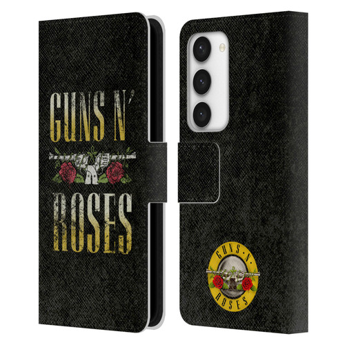 Guns N' Roses Key Art Text Logo Pistol Leather Book Wallet Case Cover For Samsung Galaxy S23 5G