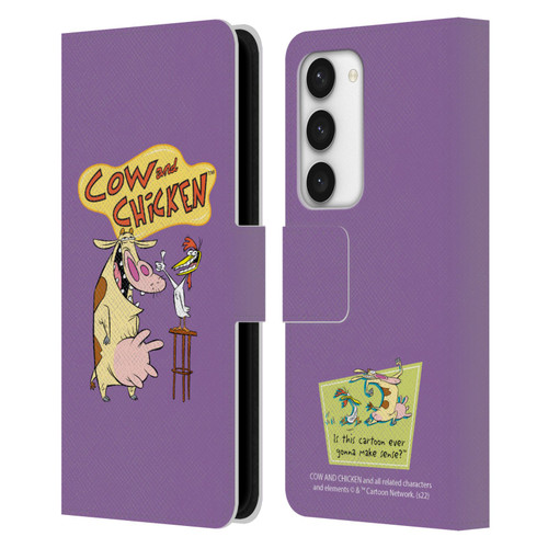 Cow and Chicken Graphics Character Art Leather Book Wallet Case Cover For Samsung Galaxy S23 5G