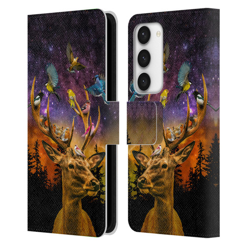 Dave Loblaw Animals Deer and Birds Leather Book Wallet Case Cover For Samsung Galaxy S23 5G