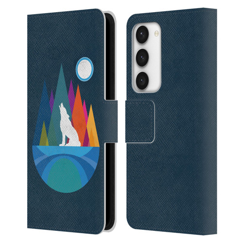 Dave Loblaw Contemporary Art Wolf Mountain With Texture Leather Book Wallet Case Cover For Samsung Galaxy S23 5G