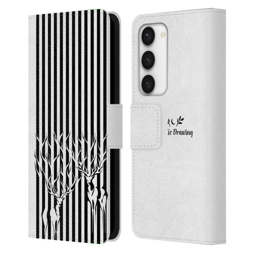 Episodic Drawing Mix Illustrations Deers In Stripes Leather Book Wallet Case Cover For Samsung Galaxy S23 5G