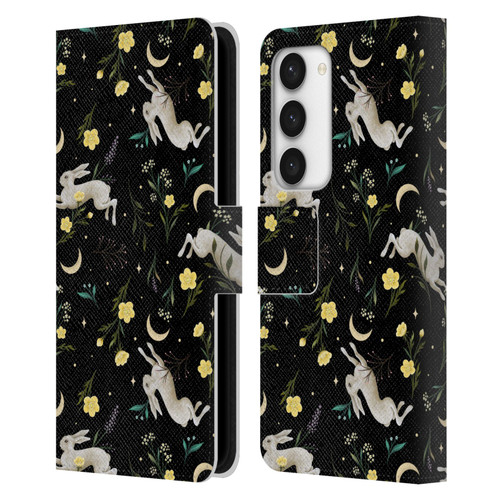 Episodic Drawing Pattern Bunny Night Leather Book Wallet Case Cover For Samsung Galaxy S23 5G