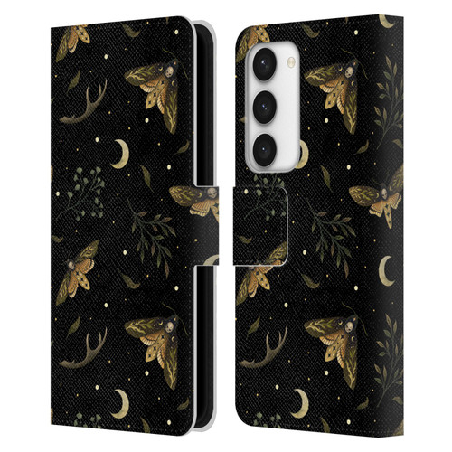 Episodic Drawing Pattern Death Head Moth Leather Book Wallet Case Cover For Samsung Galaxy S23 5G