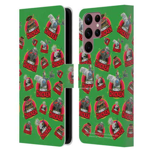 Robot Chicken Graphics Icons Leather Book Wallet Case Cover For Samsung Galaxy S22 Ultra 5G