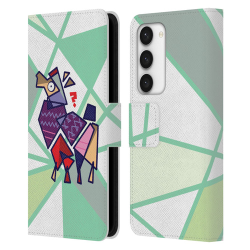 Grace Illustration Llama Cubist Leather Book Wallet Case Cover For Samsung Galaxy S23 5G