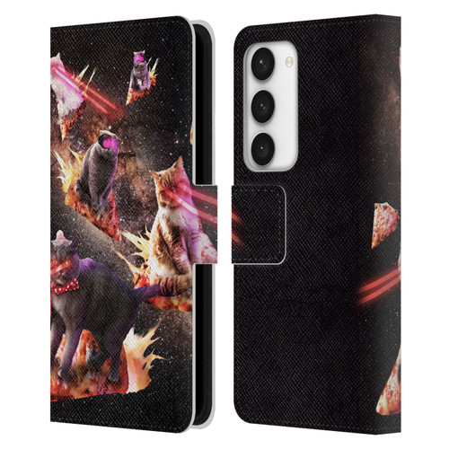 Random Galaxy Space Cat Fire Pizza Leather Book Wallet Case Cover For Samsung Galaxy S23 5G