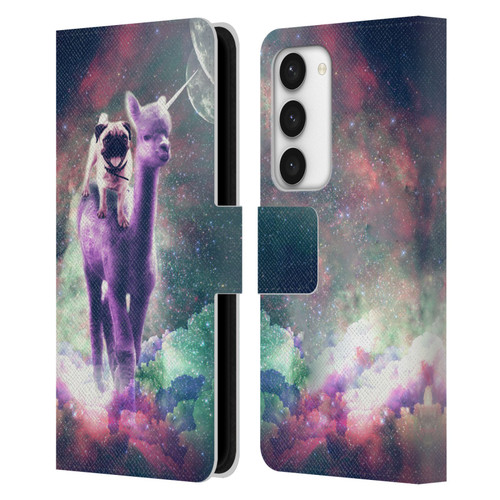 Random Galaxy Space Unicorn Ride Pug Riding Llama Leather Book Wallet Case Cover For Samsung Galaxy S23 5G
