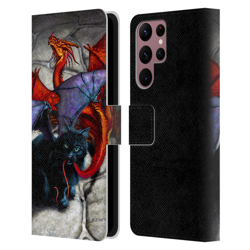 Stanley Morrison Art Bat Winged Black Cat & Dragon Leather Book Wallet Case Cover For Samsung Galaxy S22 Ultra 5G