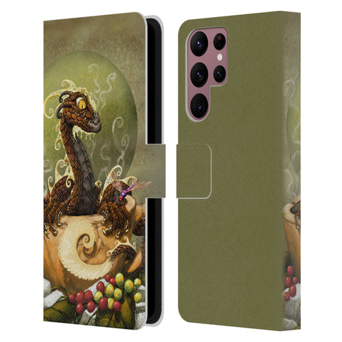 Stanley Morrison Art Brown Coffee Dragon Dragonfly Leather Book Wallet Case Cover For Samsung Galaxy S22 Ultra 5G