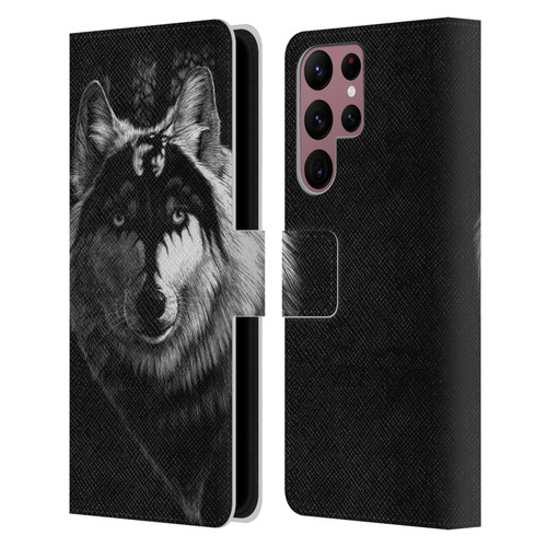 Stanley Morrison Black And White Gray Wolf With Dragon Marking Leather Book Wallet Case Cover For Samsung Galaxy S22 Ultra 5G